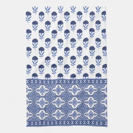 Blauw witte Boho stijl theedoek (Verticaal)