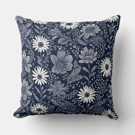 blauw-witte boho Whimsical bloemenprint Kussen