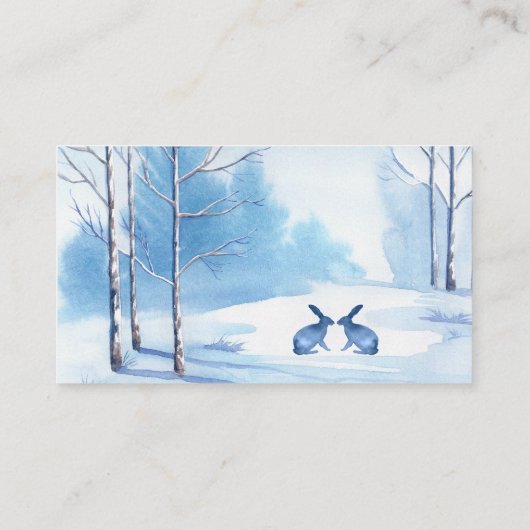 Blauw Witte Bomen Konijn Winter Trouwplaats Kaarte Plaatskaartje (Achterkant)
