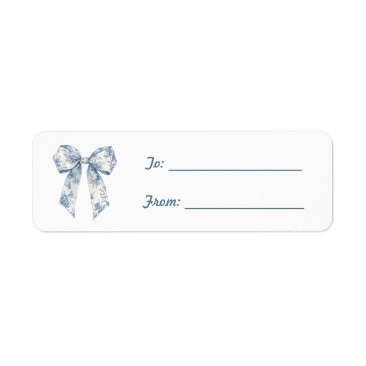 Blauw Witte Boog Kerstmis Etiket (Voorkant)