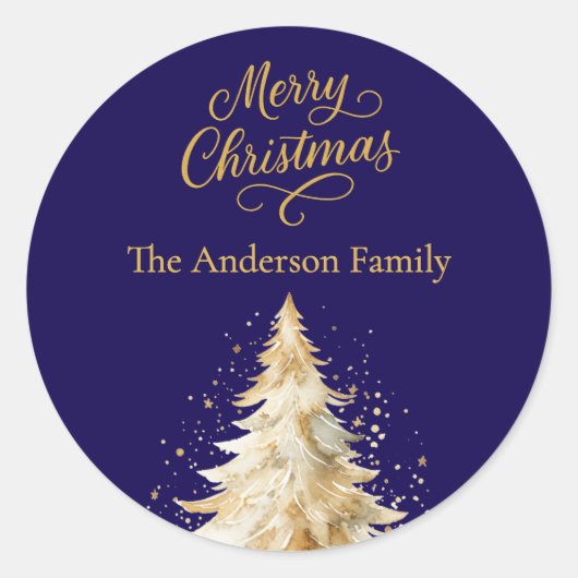 Blauw witte boom sneeuw Kerstmis Ronde Sticker (Voorkant)
