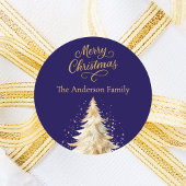 Blauw witte boom sneeuw Kerstmis Ronde Sticker