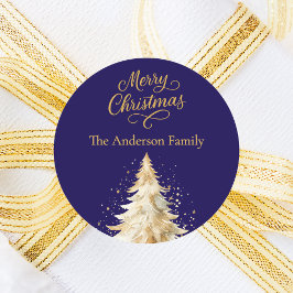 Blauw witte boom sneeuw Kerstmis Ronde Sticker