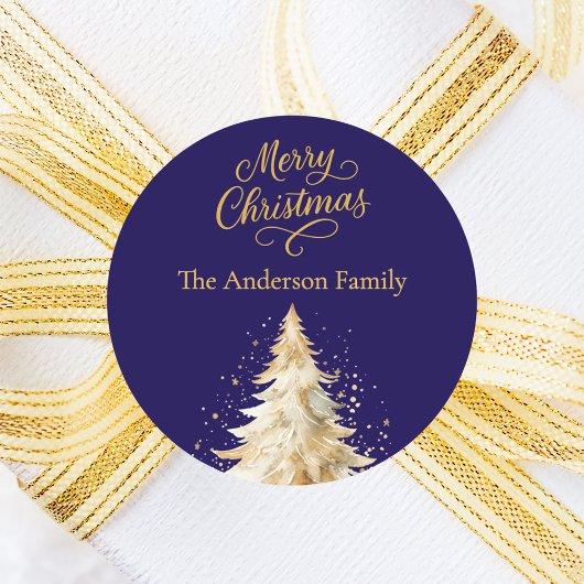 Blauw witte boom sneeuw Kerstmis Ronde Sticker