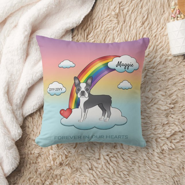 Blauw-Witte Boston Terrier Regenboog Herdenking Kussen (Deken)