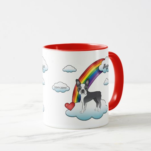 Blauw-Witte Boston Terrier Regenboog Herdenking Mok (Voorkant rechts)