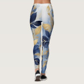 Blauw Witte Botanische Bloemen Leggings (Achterkant)