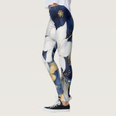 Blauw Witte Botanische Bloemen Leggings (Links)