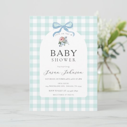 Blauw-witte Buffalo Check Plaid Baby shower Kaart (Staand voorkant)