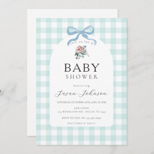 Blauw-witte Buffalo Check Plaid Baby shower Kaart (Voorkant / Achterkant)