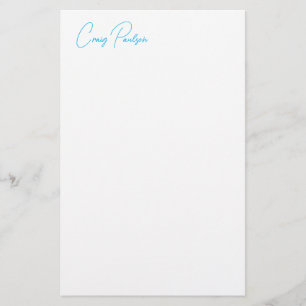 Blauw Witte Calligrafie van je Naam Uniek Minimali Briefpapier