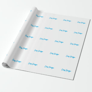 Blauw Witte Calligrafie van Uw Naam Uniek Minimali Cadeaupapier