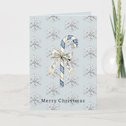 Blauw Witte Candy Cane Bogen Kerstmis Kaart (Voorkant)