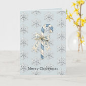 Blauw Witte Candy Cane Bogen Kerstmis Kaart (Gele Bloem)