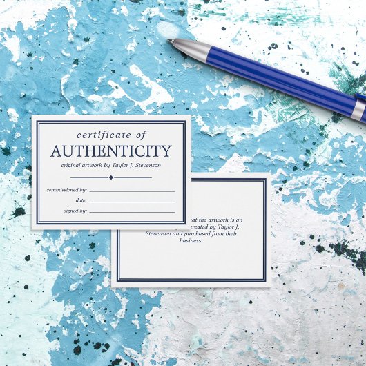 Blauw Witte Certificaat van Echtheid Visitekaartje