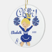 Blauw & Witte Cheer Blonde Cheerleader Ornament (Links)