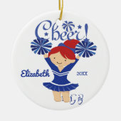 Blauw & Witte Cheer Rode Haar Cheerleader Ornament (Voorkant)