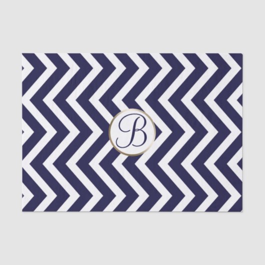 Blauw Witte Chevron Print Monogram Letter Initiaal Tissuepapier (Voorkant)