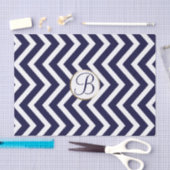 Blauw Witte Chevron Print Monogram Letter Initiaal Tissuepapier (Craft)