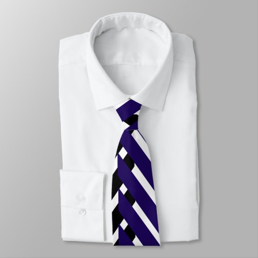 Blauw Witte Chevron Zigzag Patroon Stropdas (Gebonden)