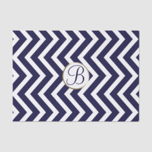 Blauw Witte Chevronprint Monogram Letter Initiaal Tissuepapier