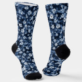 Blauw Witte Chic Bloem Sokken (Gebogen)