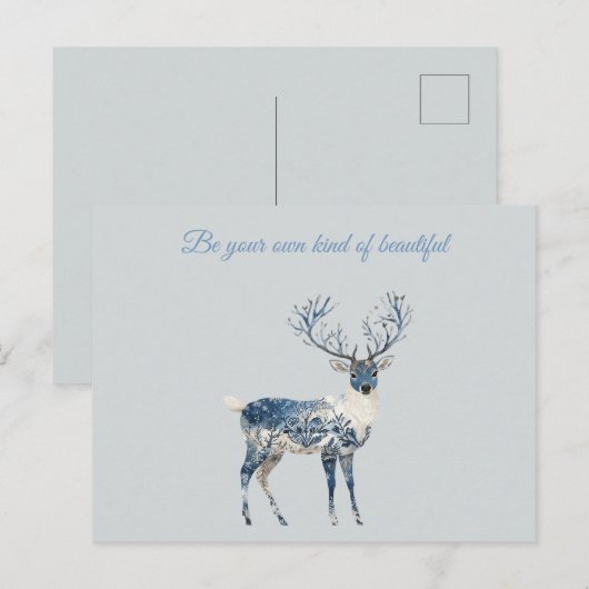Blauw Witte Chic Herten Briefkaart (Voorkant / Achterkant)