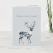 Blauw Witte Chic Herten Verjaardag Kaart (Voorkant)