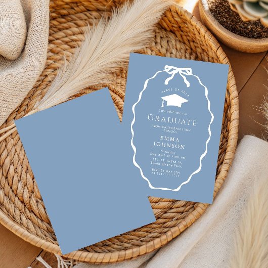 Blauw Witte Chic strik Afstudeerfeest Kaart