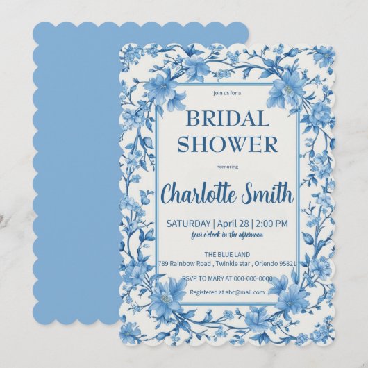 blauw-witte Chinoiserie antieke bruidsdouche Save The Date (Voorkant / Achterkant)