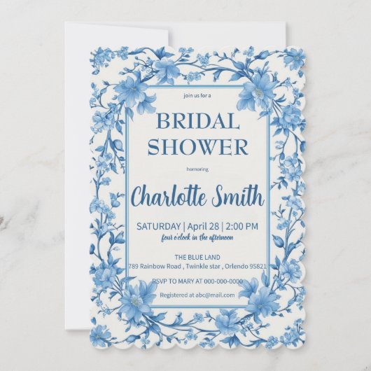 blauw-witte Chinoiserie antieke bruidsdouche Save The Date (Voorkant)