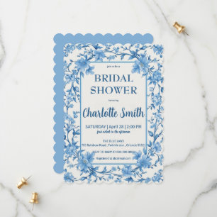 blauw-witte Chinoiserie antieke bruidssluier Save The Date