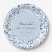 Blauw Witte Chinoiserie Bloem Bruiloft Feest Papieren Bordje (Voorkant)