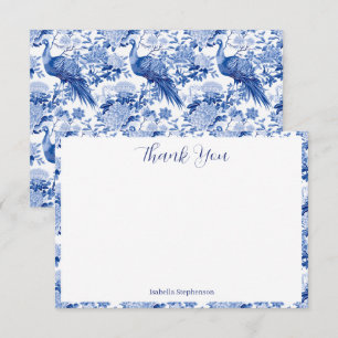Blauw Witte Chinoiserie Bloem Peacock Vogels Bedankkaart
