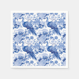 Blauw Witte Chinoiserie Bloem Peacock Vogels Servet