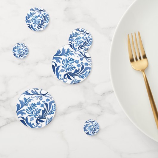 Blauw Witte Chinoiserie Bloem Simplistisch Confetti (Groep)