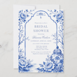 Blauw Witte Chinoiserie Bloemachtige Bruiloftsborr Kaart