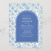 Blauw Witte Chinoiserie Bloemachtige Bruiloftsdouc Kaart (Voorkant / Achterkant)