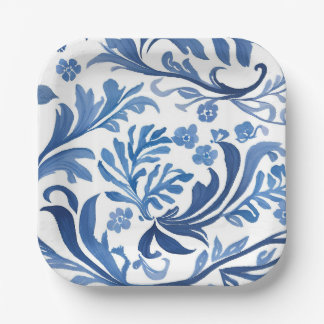 Blauw Witte Chinoiserie Bloemige Botanische Papieren Bordje