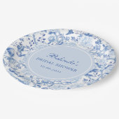 Blauw Witte Chinoiserie Bloemige Bruids-Shower Papieren Bordje (Gekanteld)
