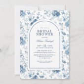 Blauw Witte Chinoiserie Bloemige Bruidsdouche Kaart (Voorkant)