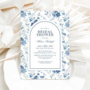 Blauw Witte Chinoiserie Bloemige Bruidsdouche Kaart