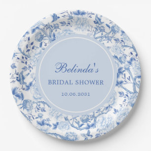 Blauw Witte Chinoiserie Bloemige Bruiloftsborrel Papieren Bordje