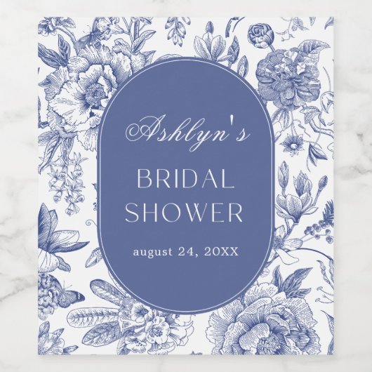 Blauw Witte Chinoiserie Bruidsdiner Wijnetiket Wijn Etiket (Enkel label)