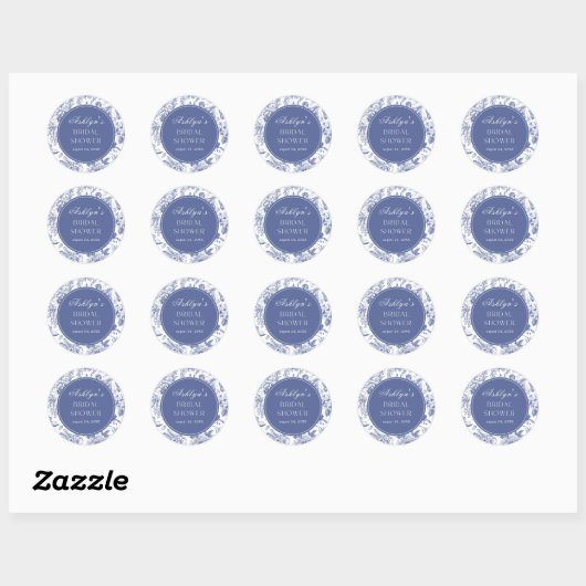 Blauw Witte Chinoiserie Bruidsdouche Ronde Sticker (Vel)