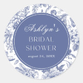 Blauw Witte Chinoiserie Bruidsdouche Ronde Sticker (Voorkant)