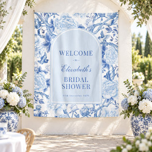 Blauw Witte Chinoiserie Bruiloft Feest Welkom Wandkleed
