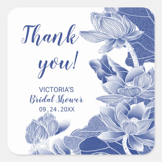 Blauw Witte Chinoiserie Dank Je Wel  Vierkante Sti Vierkante Sticker (Voorkant)