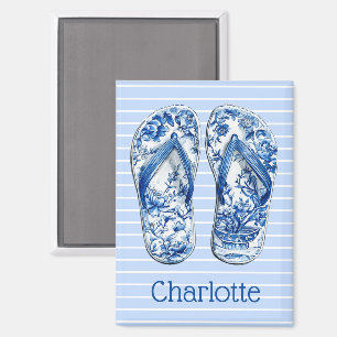 Blauw-witte Chinoiserie Flip Flops op Strepen Magneet