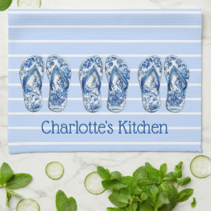Blauw-witte Chinoiserie Flip Flops op Strepen Theedoek
